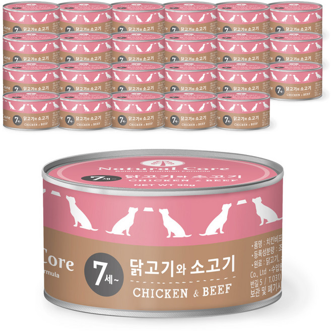 네츄럴코어 강아지 7 플러스 시니어캔, 혼합맛(닭/소고기), 95g, 24개