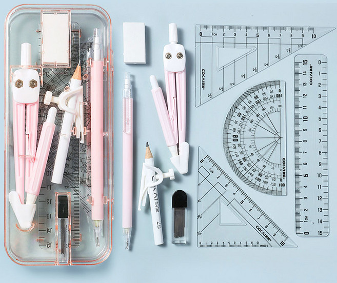 유로엔젤 제도용 캠퍼스 룰러 9종 + 필통 문구세트, 레드, 1세트