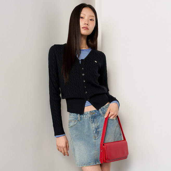 제너럴아이디어 여성용 시그니처 브이넥 케이블 가디건 WBE1L04509