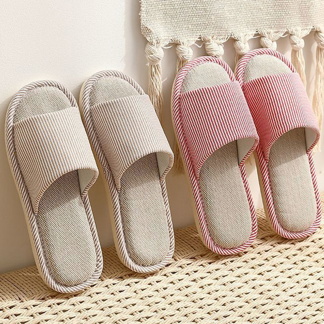 아리코 쿠션 스트라이프 거실 실내화 커플 2종 세트, 레드, 브라운, 1개