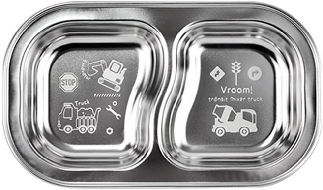 키친유 유아용 부릉부릉 스텐 2구 접시, 혼합색상, 1개