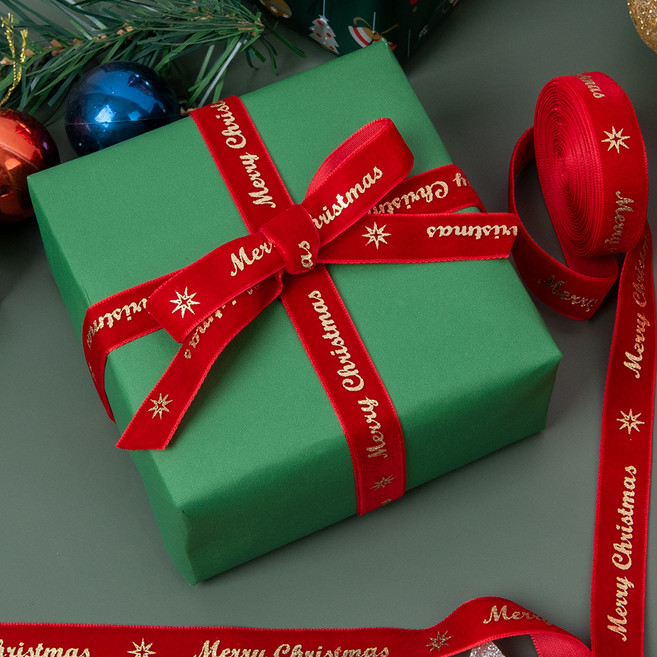 좋은기븐 크리스마스 메리클스 벨벳리본끈 15mm, 레드, 1개, 9m