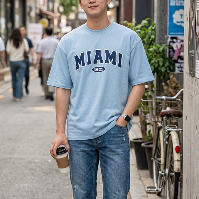 일루소 남녀공용 마이애미1825 특양면 반팔 티셔츠