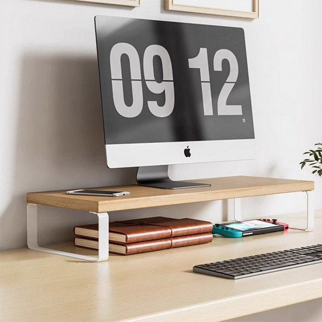 맙소샵 튼튼 철제다리 1단 슬림 모니터받침대 30cm HR2615, 오크화이트