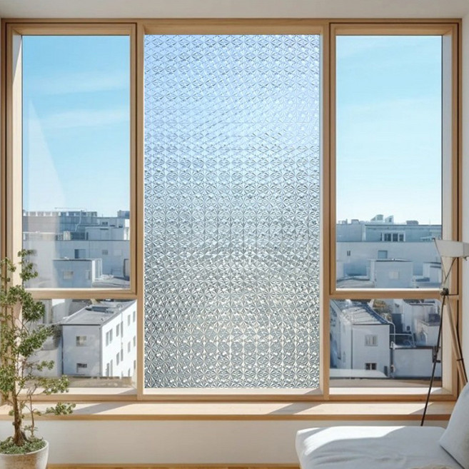 러블리팜 사생활보호 재사용가능 물로만 붙이는 무점착 창문 디자인 시트지, 크리스탈