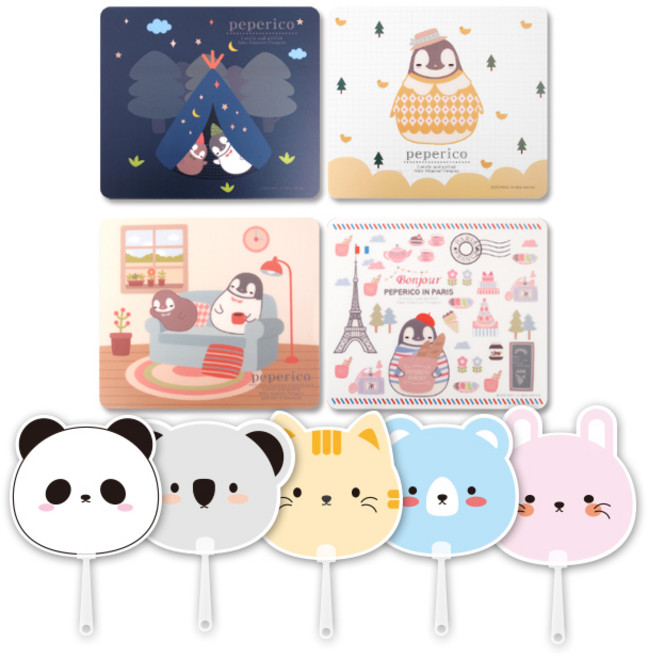 애니멀 프랜즈 부채 5p + 페페리코 마우스패드 4종 세트, 혼합색상(마우스패드), 랜덤발송(부채), 1세트