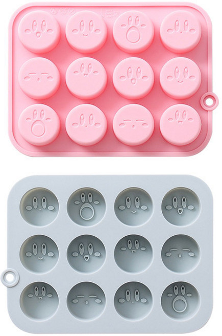 이홈베이킹 표정 12구 실리콘 몰드 2종 세트, 블루 + 핑크, 1세트