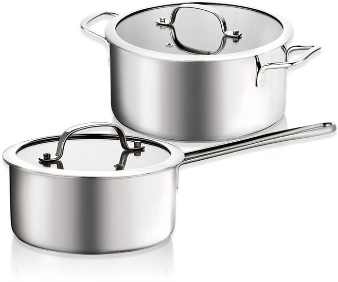 리벤스 인덕션 그랜드 스텐304 바닥3중 냄비 세트 2개, 편수냄비 18cm + 양수냄비 20cm, 1개
