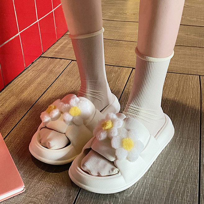 라블 여성용 폼폼이 방수 키높이 슬리퍼