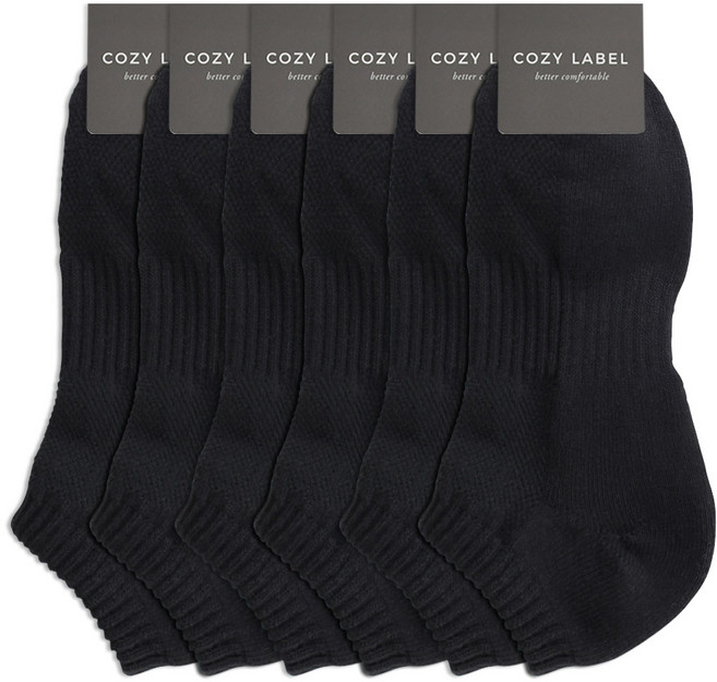 COZY LABEL 男士網眼緩震運動踝襪 6入, 黑色, 6個