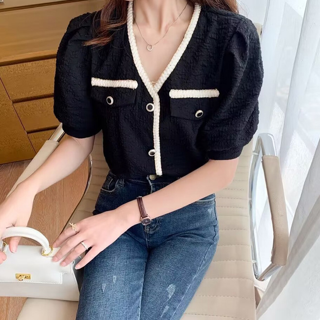 Moirbella 女款撞色短袖襯衫 O263-0103