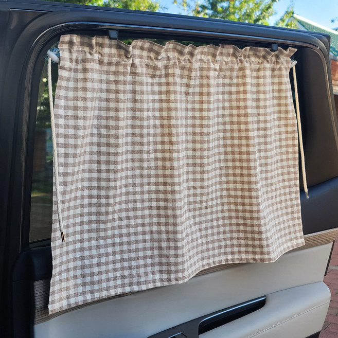 유트러스 차량용 체크 햇빛 가리개, 브라운체크, 1개