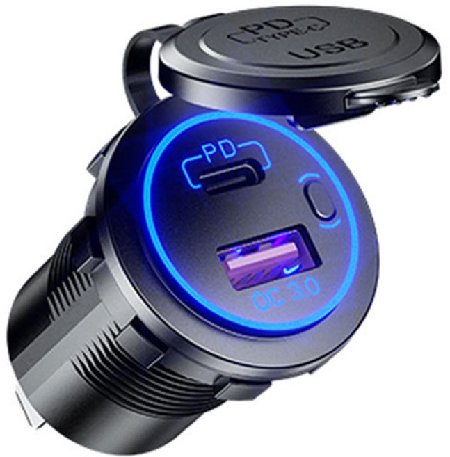 차량용 PD QC3.0 USB 2포트 방수 소켓 AT03A, 1개