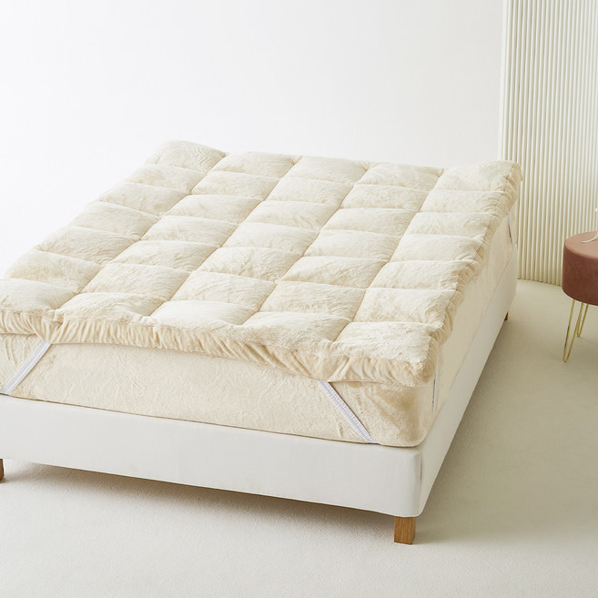 라뽐므 누아쥬 장모 극세사 흡습발열 밴딩 토퍼, 버터아이보리