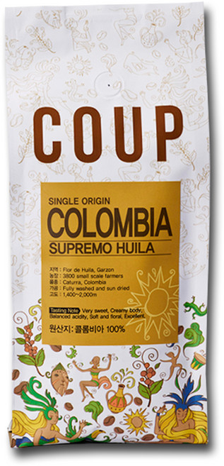 훔볼트 콜롬비아 수프리모 후일라 싱글 원두커피, 홀빈(분쇄안함), 200g, 1개