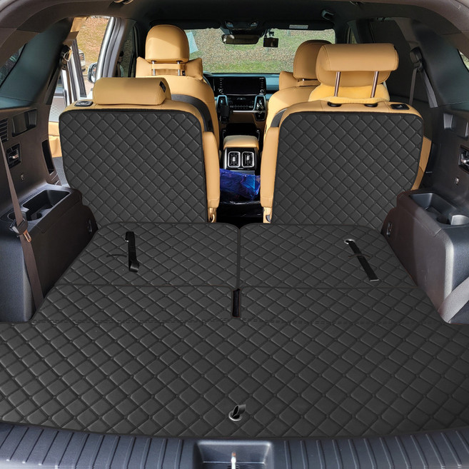 아이빌 더뉴 퀼팅 가죽 자동차 트렁크매트 + 2열등받이 풀세트 6인승분리형, 쏘렌토 4세대 23년~, 블랙 + 블랙스티치