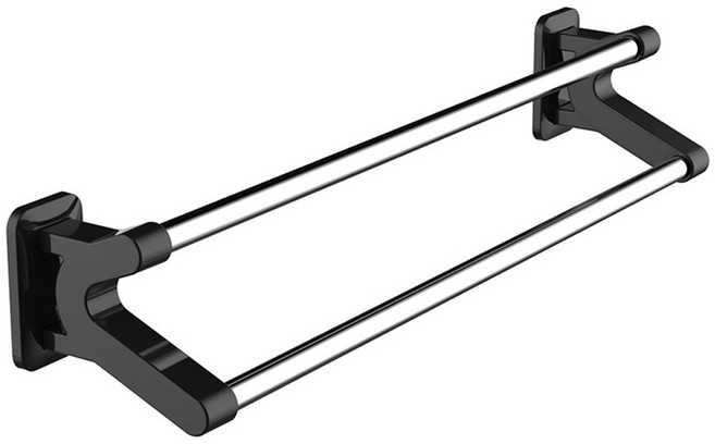 모나코올리브 람스 무타공 언발 2단 타월걸이, 블랙, 1개