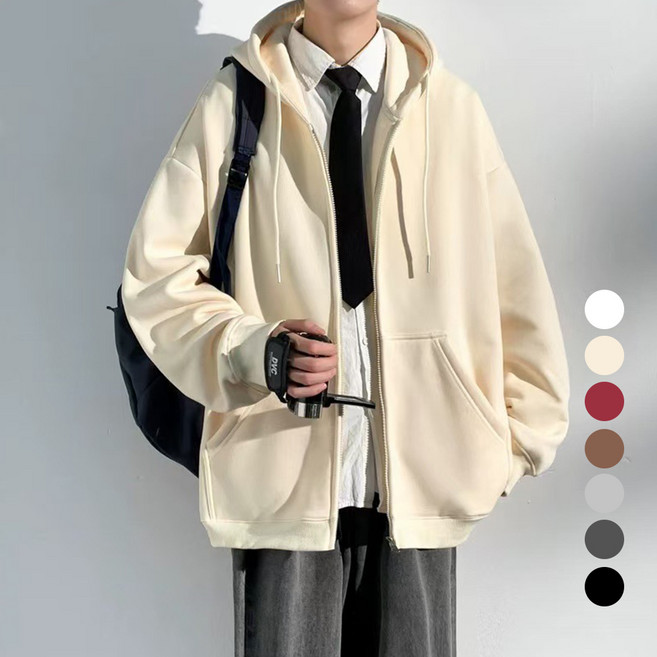 엘쏘 남녀공용 7컬러 루즈핏 포켓 후드 집업