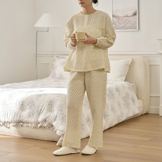 Modern House 女款L雙層紗布棉質睡衣上下套裝
