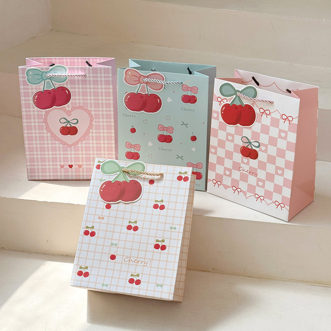 리드홈 체리 라벨 생일 선물 답례품 종이 쇼핑백 4종 세트, 혼합색상, 1세트