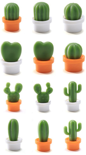 CACNET 迷你仙人掌冰箱磁鐵 12個一組 PP塑膠材質, 白色+橘色
