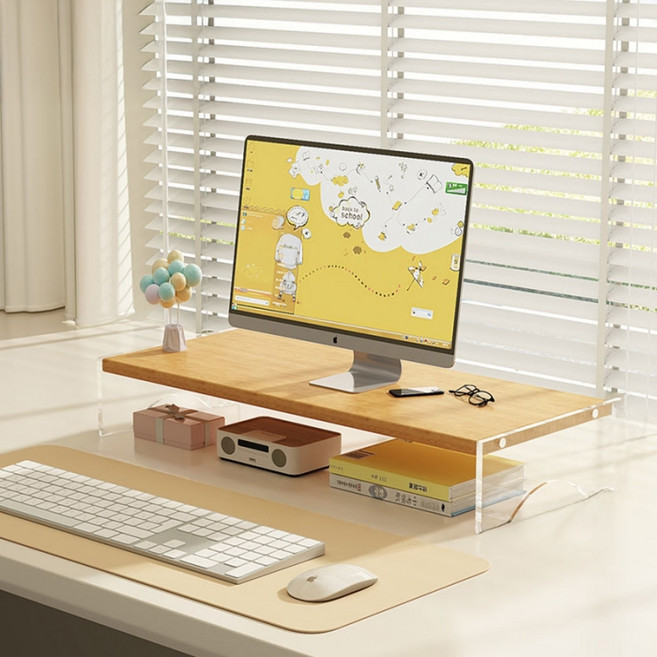 맙소샵 데스크탑 투명 1단 모니터 받침대 SH379, 베이지