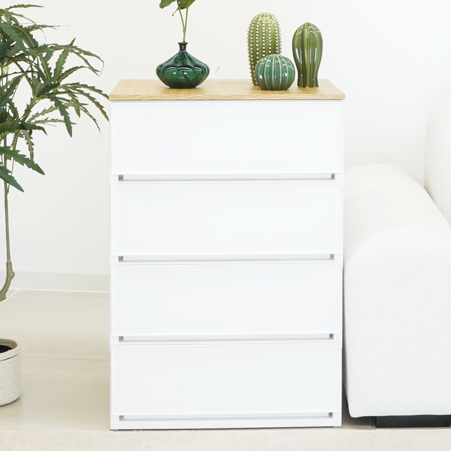 엠비코 우든 와이드 서랍장, 화이트, 4단