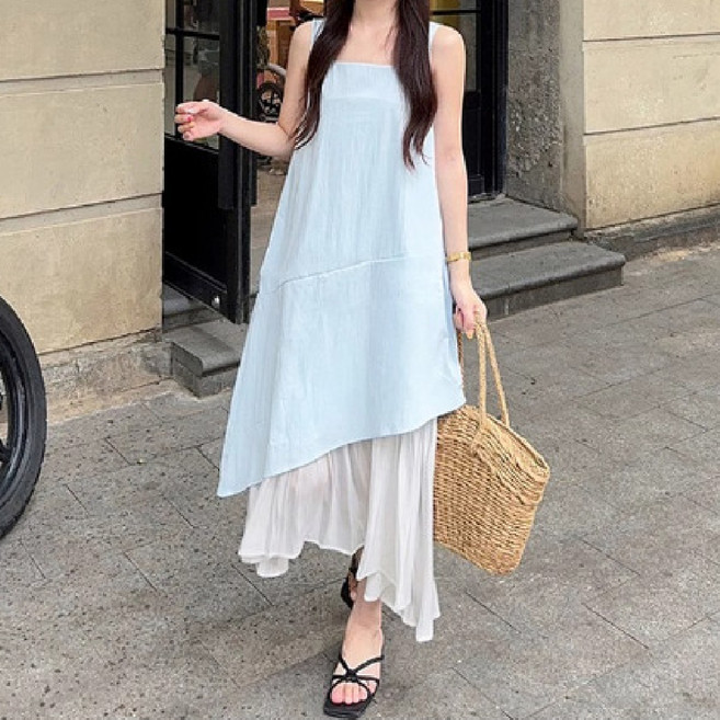 모이르벨라 레이어드 바캉스 스퀘어넥 나시 롱 원피스 O263-0111