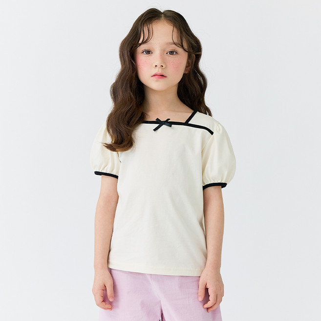 베베쥬 여아용 스퀘어리본티셔츠