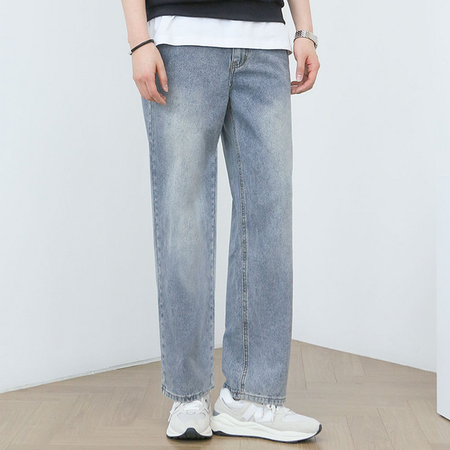 브릭에이드 블루포스 남성용 트르닛 뒷밴딩 청바지 워싱 와이드핏 데님 긴바지