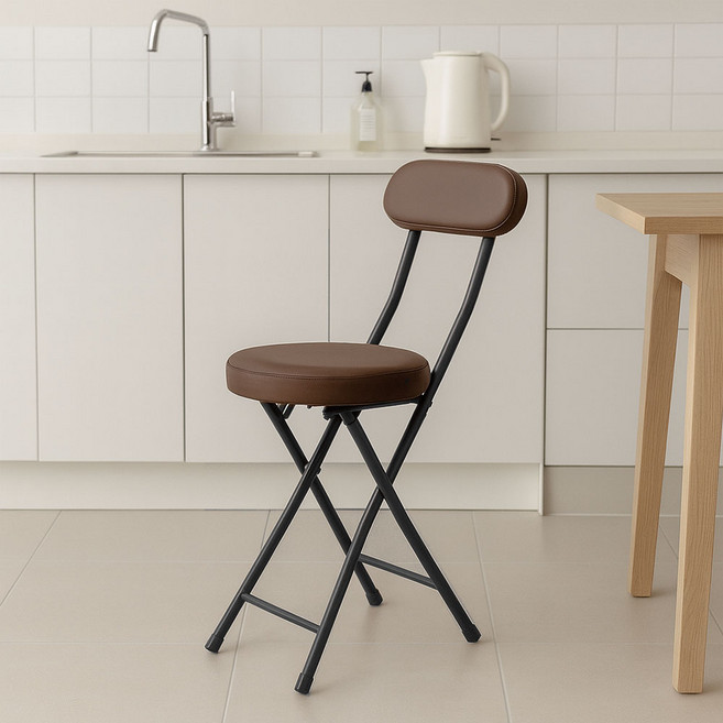 가구느낌 봄 접이식 쿠션 간이 등받이 의자, 브라운, 1개