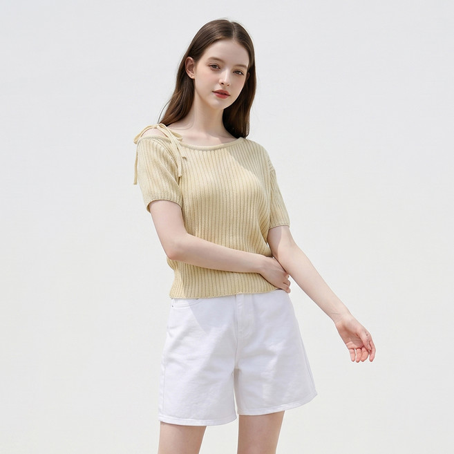 BURU N JUDY 女款不對稱蝴蝶結羅紋針織衫 BOSGPOE14A