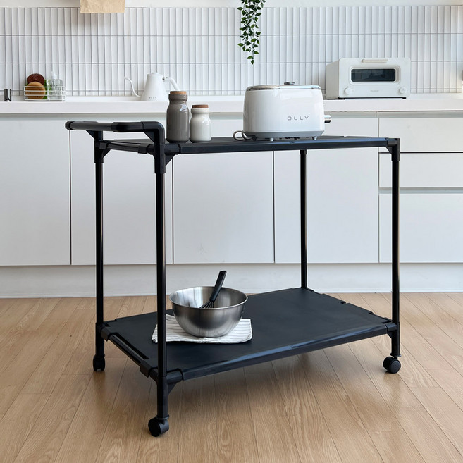 뱅크 국내 제조 이동식 트롤리 대, 블랙, 2단