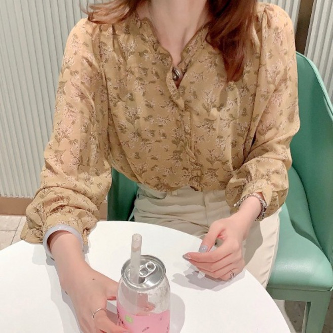 I'M MONG 女款珊西拉荷葉邊碎花圖案襯衫