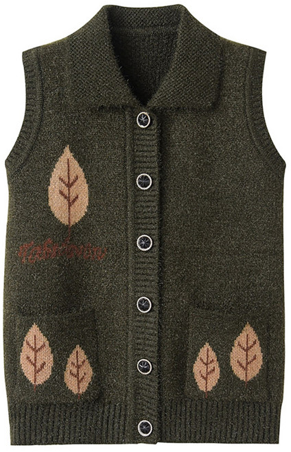 마켓에이 중년 나뭇잎 카라넥 조끼 가디건
