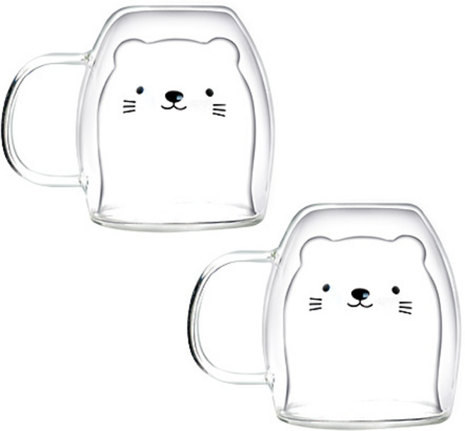 캐릭터 내열 이중머그컵 290ml, 스마일캣, 2개