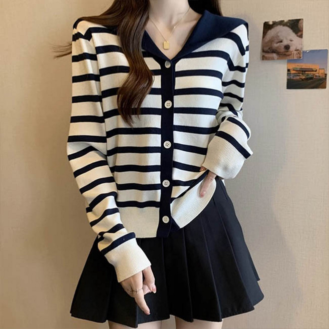 andstyle 女款Rina水手領橫條紋針織開襟衫 261276