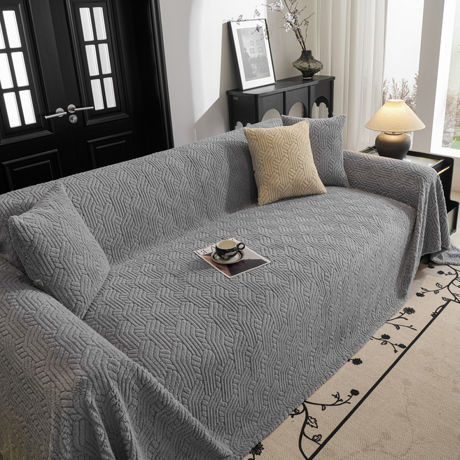 Theia 絨毛素色毛巾毯兩用沙發套, 凱莉藍, 1個