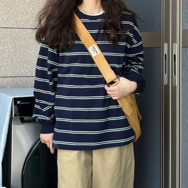 디멜디 여성용 캐주얼 줄무늬 이너 긴팔 티셔츠