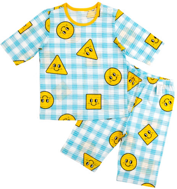 메이키즈 아동용 체크이모지 7부 변화지 상하 세트