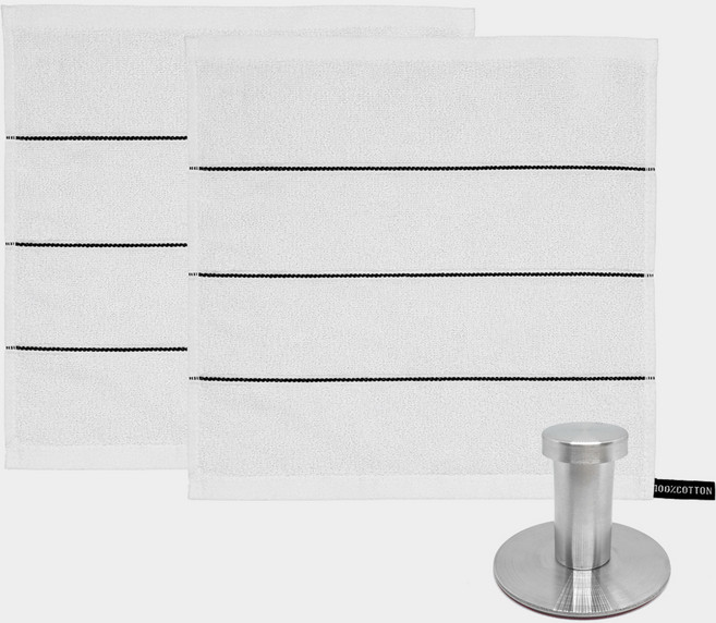 모나코올리브 호텔식 스트라이프 핸드타월 2p + 스텐 원형 후크 세트, 화이트(핸드타월), 1세트