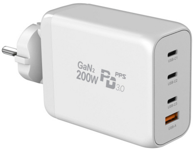 유엠투 200W GaN2 PD 접지형 4포트 고속 충전기, 화이트, 1개