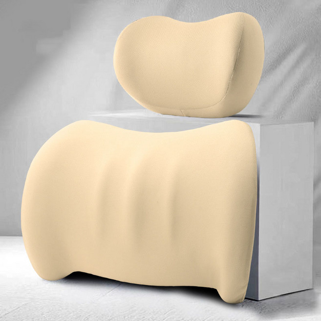 Ez2mk 차량용 사계절 메모리폼 목쿠션 + 허리쿠션 세트 MS-430, 베이지, 1세트