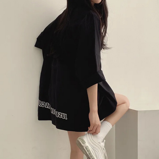 PEONIST 女款長版寬鬆字母印花短袖T恤