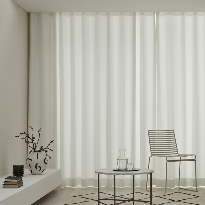 HANSSEM 雙面同款三層編織遮光窗簾組, 白色