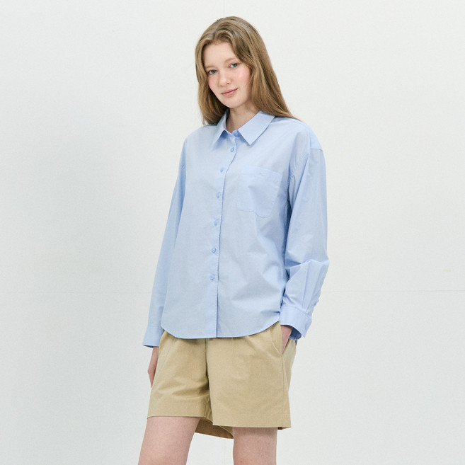 베이직하우스 여성용 포플린 세미 오버핏 긴팔셔츠 LZWS0201