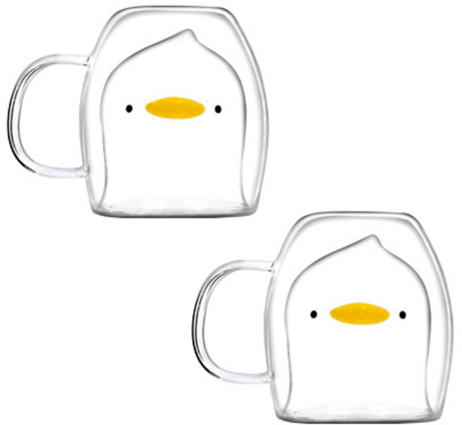 라임올리브 동물 내열 이중 머그컵 230ml, 오리, 2개