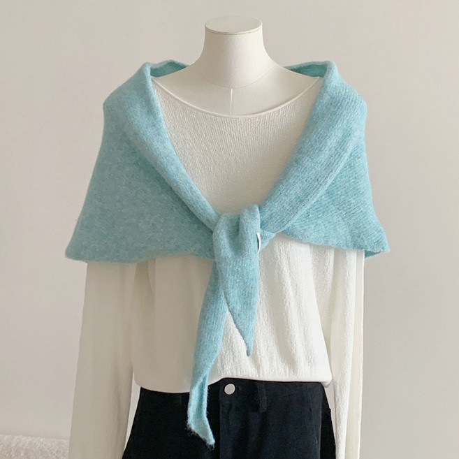 세컨핑크 여성용 프렌치 울 혼방 삼각 숄 머플러