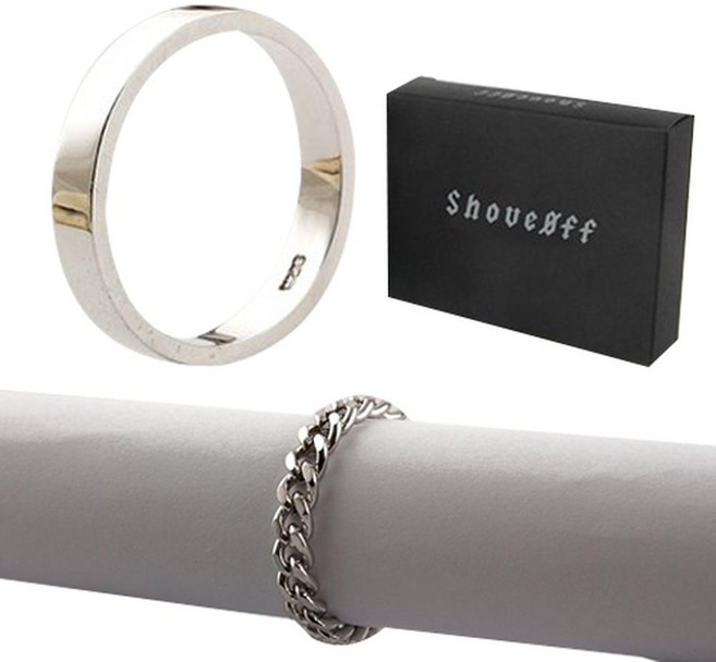 Shoveoff 925 純銀 基本素面 鍊條戒指 + 簡約戒指 + 禮盒 SVR-604 套組