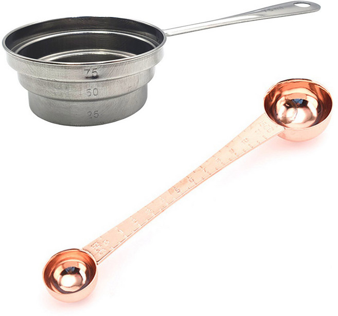 이홈베이킹 계단형 스텐 계량컵 75ml + 양면 스푼 5ml / 15ml 세트, 로즈골드(스푼), 1개